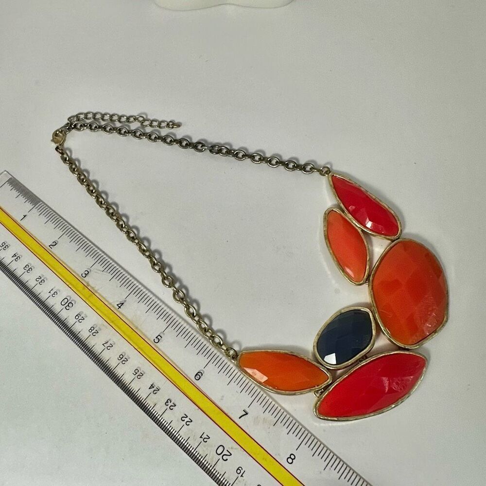 Orange and blue statement necklace - Picture 7 of 8